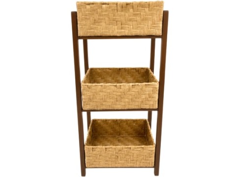 Curated 3-Tier Espresso Wood Frame Organizer with PE Twill-Weaving Baskets